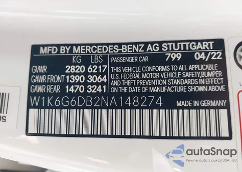2022 Mercedes-Benz S 500 4Matic from USA, damaged, VIN W1K6G6DB2NA148274
